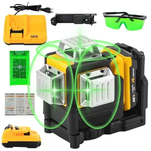 Livello laser 3D a 12 linee Linea verde Autolivellante 360 Orizzontale e verticale Potente livello laser a raggio verde per batteria Dewalt 20V