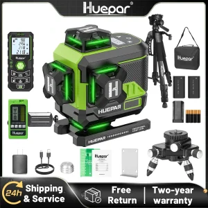 Huepar 4D 16 linee livello Laser a linee incrociate Z04CG schermo LCD Bluetooth e telecomando Osram Green Beam con 2x batterie agli ioni di litio