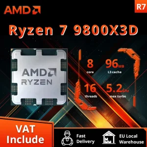 AMD Ryzen ™   7 9800X3D Nuovo processore, 3D V-Cache 8C/16T 120W fino a 5,2 GHz, L3=96M 100-100001084 Presa AM5 ma senza dispositivo di raffreddamento