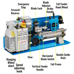 Mini tornio per metalli Mini tornio a velocità variabile 0-2500 giri/min con tornio per metalli da banco con mandrino a 4 / 3 griffe