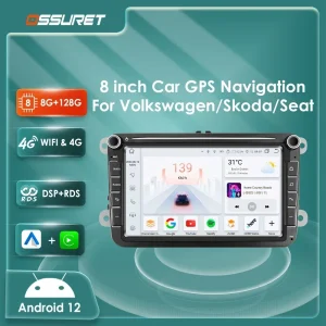 Autoradio Android 14 per VW GOLF 5, POLO Sedan, PASSAT B6, CC, TOURAN, SCIROCCO, CADDY, Jetta, Skoda, Seat, Stereo GPS Universale da 8 Pollici