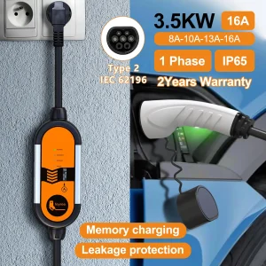 Feyree caricabatterie portatile EV Type2 16A 3.5KW EVSE cavo di ricarica Type1 SAE J1772 EU Plug Controller Wallbox per auto elettrica