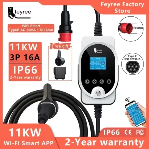 Feyree Type2 EV Caricatore 11KW 16A 3P Caricatore per auto portatile Wi-Fi APP Controllo EVSE Scatola di ricarica Stazione di ricarica per auto elettrica