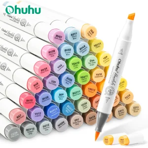 Ohuhu Honolulu 48 Pennarelli per colori medi Set Pennarelli per arte con alcol Riutilizzabili Doppia punta Schizzi Disegno Materiale scolastico d’arte