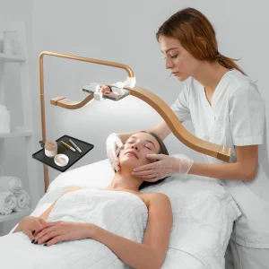 Lampada da terra LED mezzaluna Fosoto da 45 W – Luce ad anello senza ombre per ciglia, viso, tatuaggi e streaming video