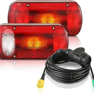 2x fanali posteriori per rimorchio con 5 funzioni incluso cavo (5.5 m) spina a 13 Pin e lampade da 12V Set di luci posteriori rimorchio incluso cavo
