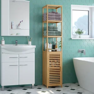 Getone mobile alto da bagno armadio portaoggetti in bambù scaffale da bagno sottile 169cm