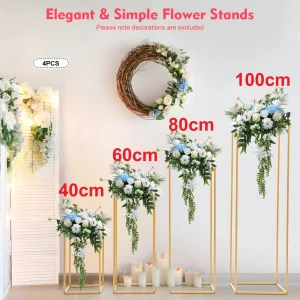 Set di supporti per fiori da matrimonio da 4 pezzi, supporto per colonna in metallo dorato, espositore geometrico da pavimento, centrotavola per matrimoni, supporto per decorazioni per feste