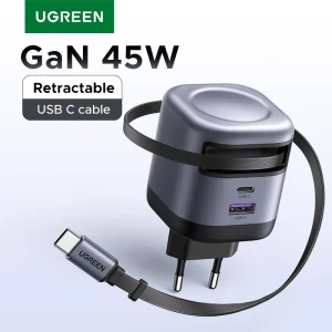 UGREEN 45W GaN Cavo Retrattile Caricatore UFCS PPS QC PD 3.0 Caricatore Veloce Per iPhone 17 16Pro Samsung S25 iPad MacBook Air Tablet
