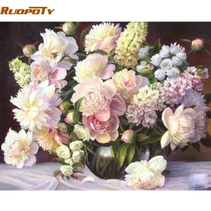 RUOPOTY cornice fiori rosa pittura fai da te per numero pittura acrilica moderna su tela pittura regalo unico per la decorazione domestica 40x50cm arte