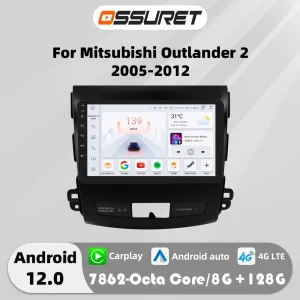9 “Android 12 Autoradio Carplay per Mitsubishi Outlander 2/Peugeot 4007/Citroen C-rosser lettore Video multimediale 4G GPS Stereo FM