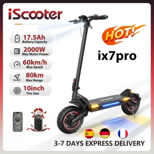 IScooter iX7Pro Scooter elettrico fuoristrada a doppia trasmissione velocità massima 60 km/h pneumatico da 10 pollici 2000W 17.5Ah 48V eScooter pieghevole con App