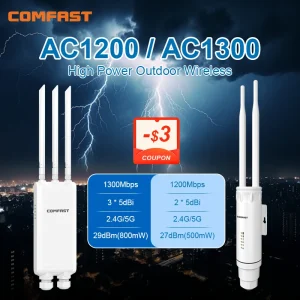 COMFAST AC1200/1300 Ripetitore WiFi Esterno Dual Band 2.4G 5G a Lungo Raggio Impermeabile AP Access Point per Giardino e Fattoria