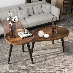 Set di 2 tavolini da caffè Mid-Century, legno massello, forma a goccia, tavoli impilabili, tavolo ottomano in accento, soggiorno ufficio