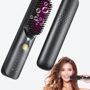 Pettine e bigodino per capelli lisci 2 in 1 senza fili Batteria da 10000 mAh Ioni negativi Ricarica USB 30 secondi di riscaldamento Spazzola per lo styling adatta ai viaggi