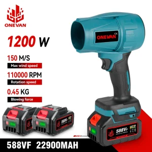 ONEVAN 1200W Elettrico Turbo Ventilatore Jet Ventilatore 200M/S Violento Ventilatore di Aria Asciugatrice Per Auto Polvere di Neve Che Soffia Strumento Per Makita 18V Batteria Spille