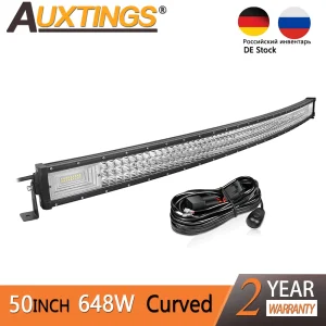Auxtings 50 “in barra luminosa a LED curva tripla fila più luminosa 7D 648W Off Road Driving Light per camion barche ATV auto 12V