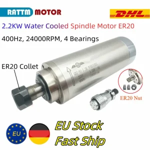 【Disponibilità UE】 Mandrino di raffreddamento ad acqua CNC 2,2 kW ER20 2200 W 220 V Mandrino di fresatura raffreddato ad acqua + inverter HY VFD da 2,2 kW + pinze + acqua