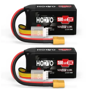 HOOVO 2 pezzi Lipo RC batteria 4S 14.8V 120C 1500mAh batterie Lipo con spina XT60 batteria per FPV Quadcopter FPV 250S Mini Drone