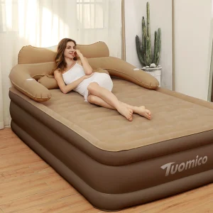 Materasso gonfiabile per 2 persone, campeggio, pieghevole, cuscino d’aria per interni ed esterni, letto alto 48 cm, posa pigra, morbido sulla pelle