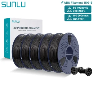 SUNLU ABS Filamento 3D 5X1KG 1.75mm Alta Resistenza Robusto Durevole 100% Zero Bolle Materiale di Stampa Premium Compatibile con la Maggior Parte delle Stampanti 3D FDM