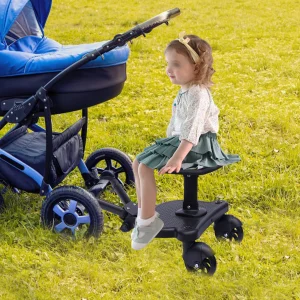 Passeggino con ruote Passeggino universale 2 in 1 Passeggino con sedile staccabile Pedale per gradino Nero