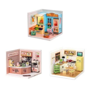 Kit Casa delle Bambole in Miniatura Fai-da-Te Rolife con Accessori, Set per Negozio di Modellismo con LED, Regalo di Compleanno Perfetto