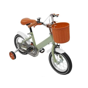 Bicicletta per bambini da 12 pollici con ruote da allenamento + cestino, bicicletta per bambini regolabile con doppi freni, carico 40 kg per età 2-4 (verde/giallo/rosa)