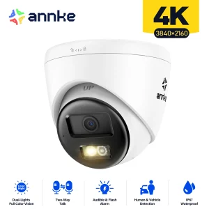 Annke 8MP HD Telecamera di sicurezza IP Poe 4K Dual Light Audio Telecamera fissa Rilevazione veicolo umano Archiviazione SD 256G ONVIF IP67
