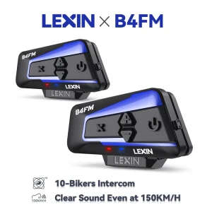 Lexin B4FM-X Cuffie per casco interfono moto Bluetooth, interfono per comunicazione wireless BT 5.0 Condivisione musicale 10 ciclisti