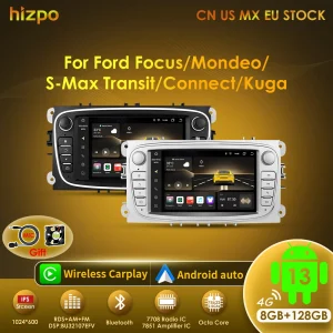 Hizpo Auto Android CarPlay Radio Lettore Multimediale Per Ford Focus S-Max Mondeo 9 Galaxy C-Max Video di Navigazione GPS NO DVD 2din 7″