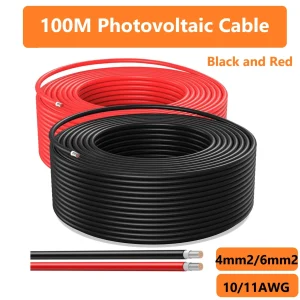 Cavo solare fotovoltaico PowMr 100M 4/6mm2 10/11AWG per connessione fotovoltaica Cavo di prolunga per pannello solare nero e rosso Filo di rame