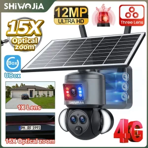 SHIWOJIA 4K 8MP Telecamera solare 4G SIM/WIFI Sicurezza Esterna Doppia lente Registrazione Tracciamento umanoide Visione notturna a colori PTZ Cam