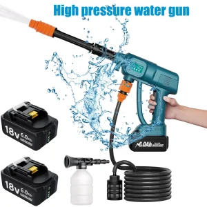 Idropulitrice Senza Fili Compatibile con Makita Batteria da 18 V, Idropulitrice Portatile Leggera Cordless Jet Wash Auto Rondella Generatore di Schiuma Ugello Pompa dell’Acqua Tubo da 5 M
