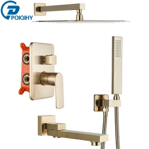 POIQIHY Rubinetti per doccia dorati spazzolati Montaggio a parete Set doccia a scomparsa Miscelatori per vasca da bagno a pioggia Miscelatore per bagno a 2-3 vie