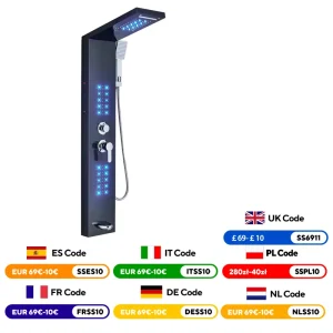 Rubinetto per doccia a LED Bagno SPA Massaggio Doccia a getto Nero opaco Sistema di colonne Cascata Pannello doccia a pioggia Rubinetto spruzzatore per bidet