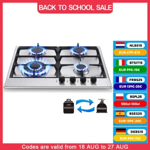 TopStrong Stufa da incasso in acciaio inossidabile a 4 fuochi Gas naturale Gas propano Piano cottura a gas NG/GPL YYEUGCT-S04