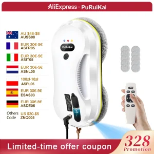 PuRuiKai Robot per la pulizia delle finestre Pulizia automatica con pianificazione intelligente dei percorsi, potenza di aspirazione 5600 Pa, tecnologia di rilevamento dei bordi