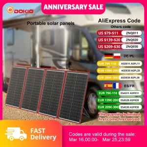 Pannello solare portatile pieghevole Dokio 100W 160W 200W 300W con controller 12V (con staffa SKU) per campeggio familiare