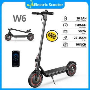 Scooter elettrico da 10 pollici W6 Motore da 500 W 36 V 10,5 Ah Gamma 25-30 km Velocità del pneumatico gonfiabile 35 km / h Freno a disco posteriore e Scooter con app