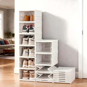 Scatola portaoggetti per scarpe Organizzatori per scarpe da ginnastica trasparenti pieghevoli Armadietto impilabile antipolvere Scaffale per scarpiera alto