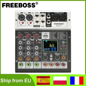 FREEBOSS 99 Effect Console di missaggio a 4 canali 48V Bluetooth Sound Audio DJ Mixer USB Play PC Record per Karaoke Home Party AM-UT1