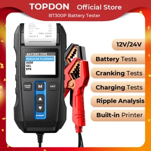 TOPDON BT300P Tester batteria per auto con stampante 12V Strumenti di test di avviamento di ricarica digitale per analizzatore automatico di veicoli 100-2000CCA