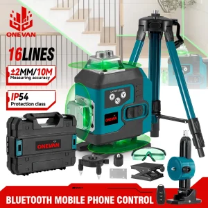 ONEVAN 16 Linee Display a livello laser 4D Autolivellante 360 Croce orizzontale e verticale Livello laser verde super potente