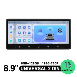 JOYING Autoradio Android 13.0 con schermo touch da 8,9 pollici 1920*720, sistema stereo universale con lettore multimediale e Carplay
