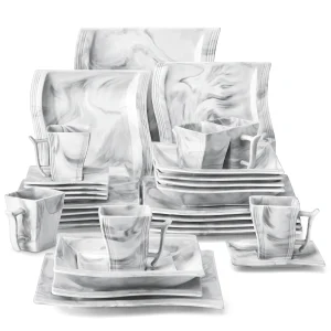 MALACASA FLORA 30/60 pezzi Set di stoviglie in porcellana di marmo con 12 * piatto per la cena, piatto da Dessert, piatto da minestra, tazze e piattini Set di piatti piatti ceramica set