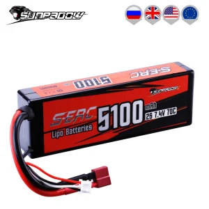 Sunpadow 2S 7.4V Lipo Batteria per 5100mAh 70C Custodia rigida con spina T Deans XT60 per RC Auto Veicolo Camion Carro Armato Racing Hobby