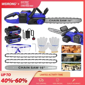 Taglierina per legno a batteria per motosega elettrica da 16″ 1200W 2 batterie da 4,0 Ah e 2 catene, velocità della catena da 13 m/s per segare l’albero da taglio del legno
