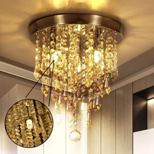 Moderne Deckenleuchte, Modern Kristall Kronleuchter bündige Deckenleuchte G9 Base Edelstahl Dokument Schlafzimmer flur