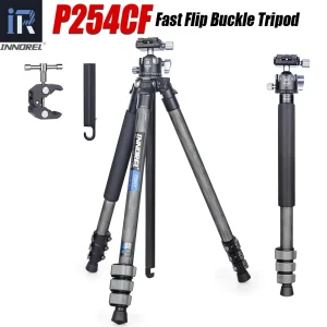 INNOREL P254CF Treppiede in fibra di carbonio Flip Lock a sgancio rapido/veloce per fotocamera DSLR con colonna centrale a forma speciale Carico massimo 12 kg